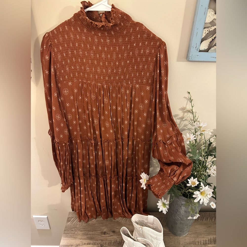 Rust Orange Smocked Mini Dress